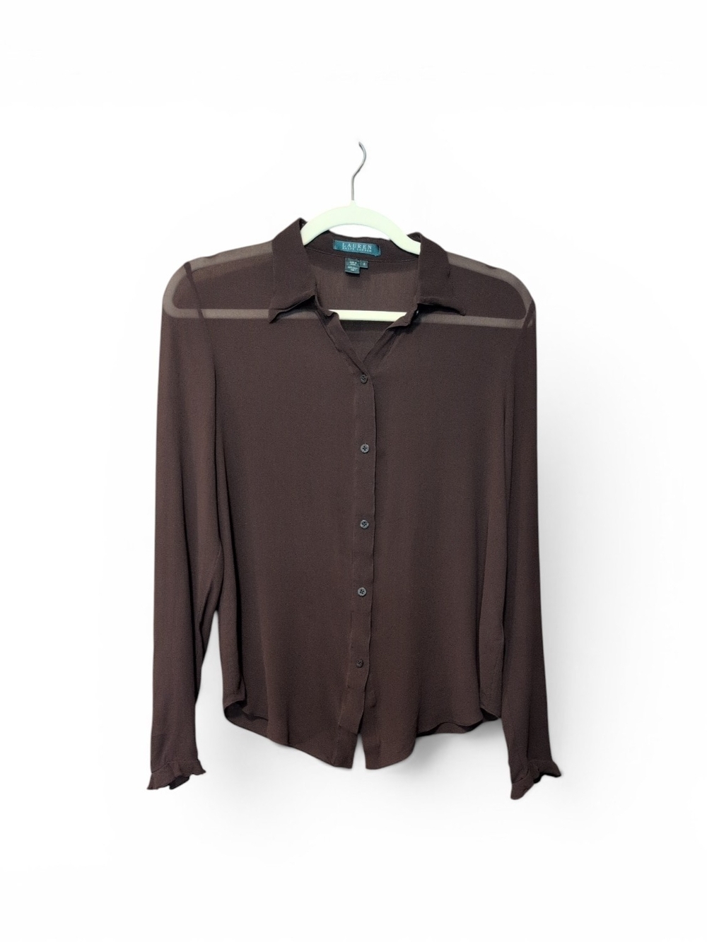 Lauren Ralph Lauren Brown Long Sleeve Button-Down Blouse